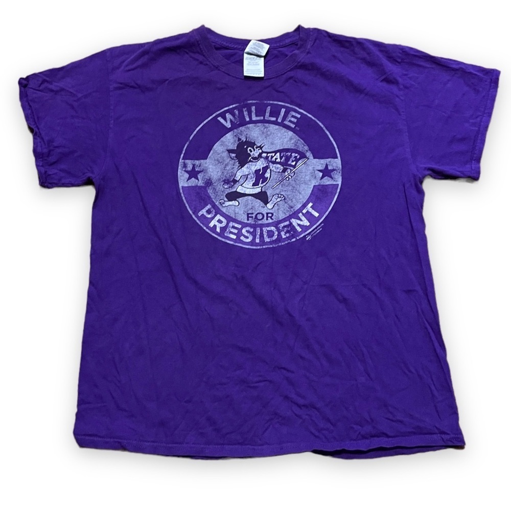 Kansas State Wildcats Mascot Willie For President Purple T-Shirt Size Large NCAA